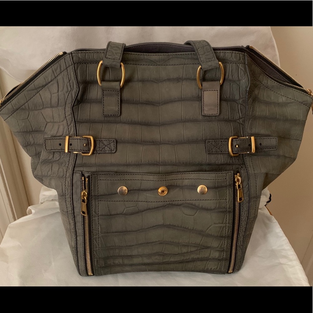 Yves Saint Laurent Croc Embossed Downtown Bag